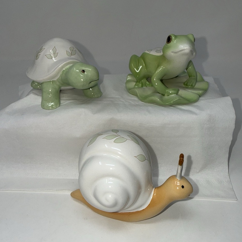 NIB Lenox Ceramic Butterfly Meadow Green Yellow Frog, Turtle, Snail Figurines - Picture 4 of 16